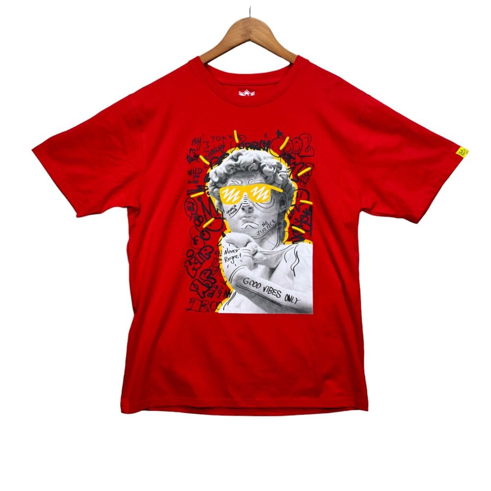 Bleecker Mercer Good Vibes Only Greek Statue Street Graphic T-Shirt Men's Red L